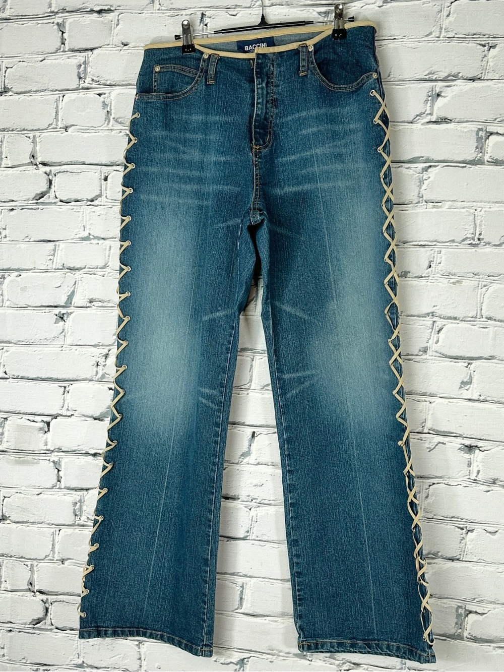 Vintage Baccini Y2k Flare Lace Up Side Jeans Size 10 Blue 90s Festival Western